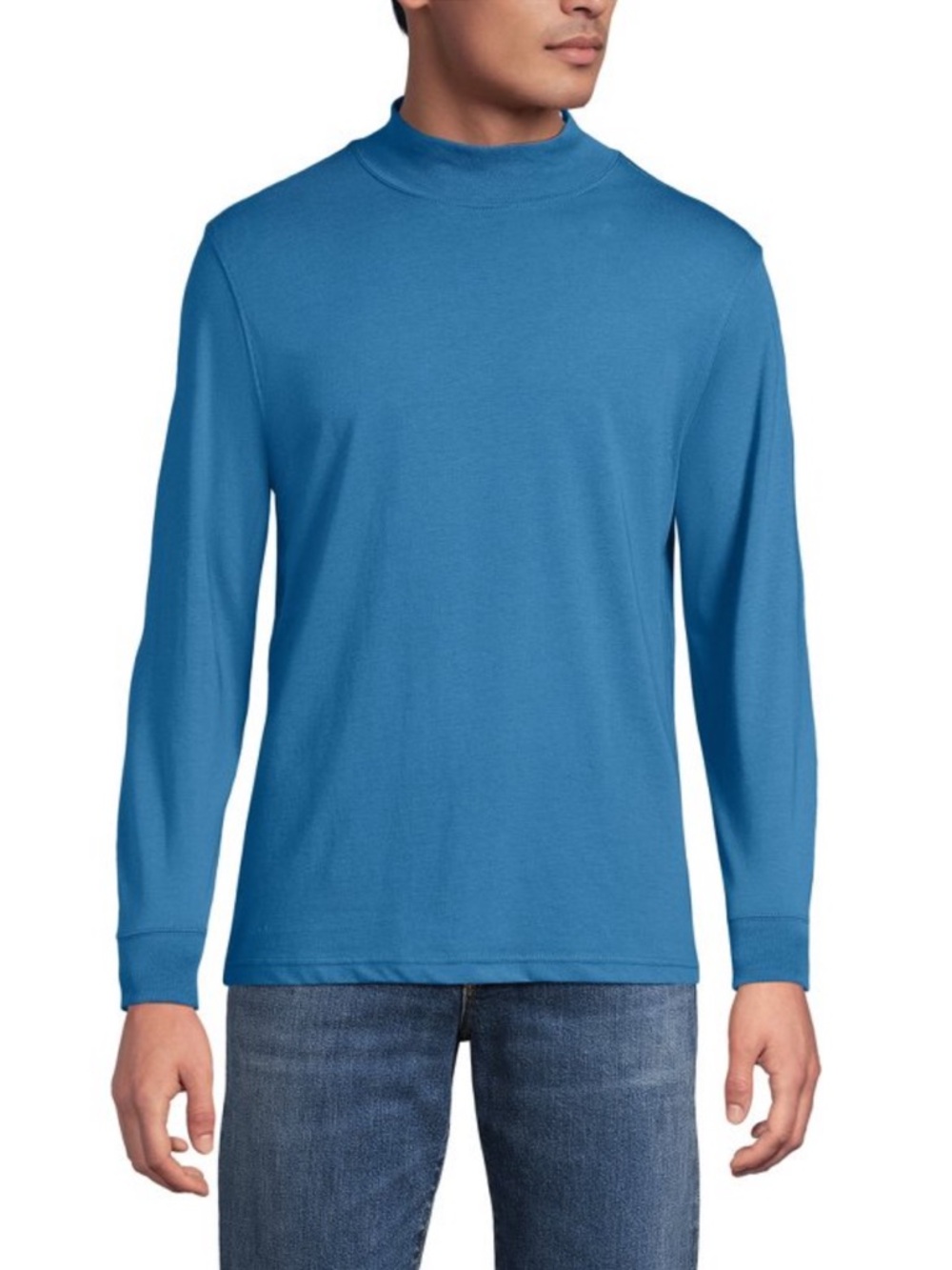 Lands' End Men's Super-T Mock Turtleneck Long Sleeve Cotton Blue Teal Size XXL